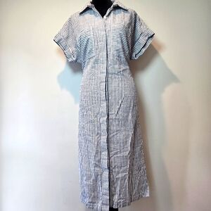 Ophelia Roe Cotton Striped Midi Shirt Dress Small